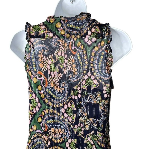 Anthropologie Size 0 Dress Elmira Ruffled MIDI Drawstring Waist Paisley Navy - Picture 9 of 13